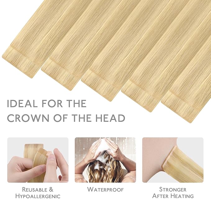 WENNALIFE Invisi Edge Tape in Hair Extensions Human Hair, 20 Inch 30g 10pcs Light Blonde Highlighted Golden Blonde Invisible Luxury Remy Hair Extensions Natural Seamless Injected Straight Extensiones