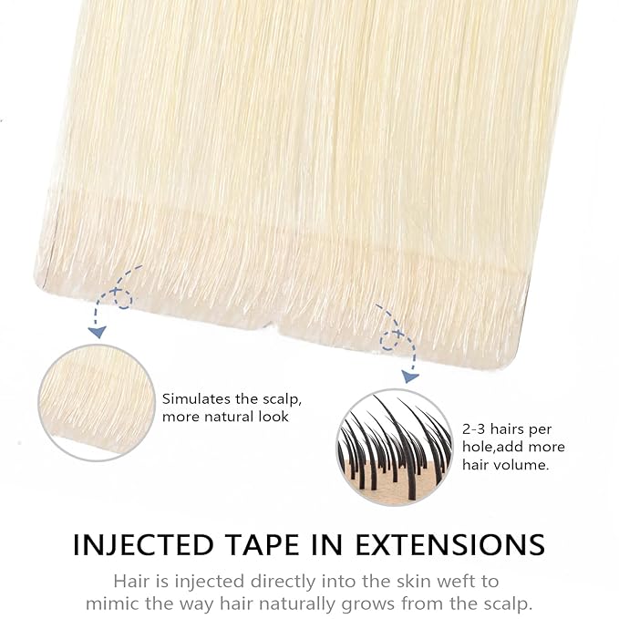 COOKAYU Invisible Tape in Human Hair Extensions, Injected Tape in Hair Platinum Blonde 45g 20pcs 20Inch Seamless Extensions Straight Invisi Edge Tape ins