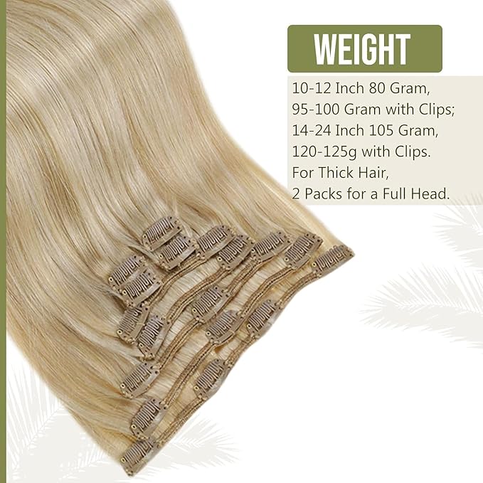 Full Shine Clip in Hair Extensions Human Hair Blonde Clip in Real Human Hair Extensions Honey Blonde Highlighted Platinum Blonde 120 G 16 Inch