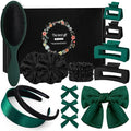 Hair Accessories Kit for Women, 27 PCS Set Included Hair Scrunchies, Claw Clips, Bow Clips, Hair Brush and Headband Hair Gift for Women (Dark Green)