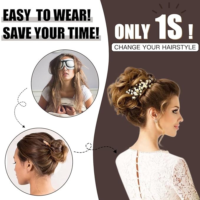 HMD Tousled Updo Messy Bun Hairpiece Hair Extension Ponytail with Elastic Rubber Band Updo Ponytail Hairpiece Synthetic Hair Extensions Scrunchies Ponytail Hairpieces for Women(33A)