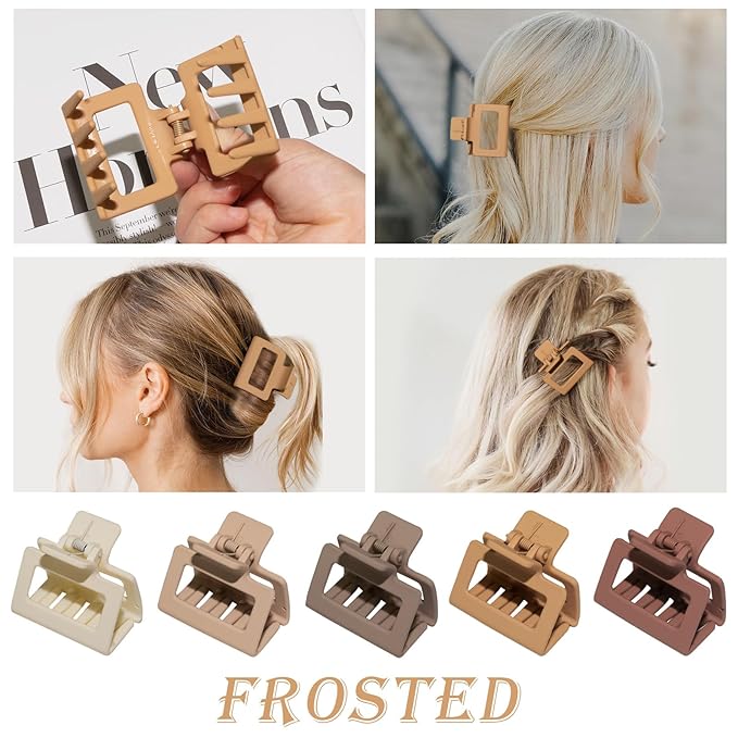 Cobinaan Medium Matte Rectangle Claw Hair Clips for Women Girls, 2 x 1 x 1.8 inch, 8pcs Warm Color, Nonslip Hair Jaw Clips for Thin/Medium Thick Hair