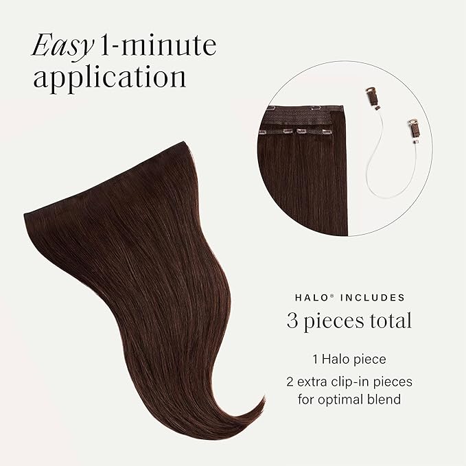 Luxy 100% Remy Human Hair – Halo Clip-In Hair Extensions –Natural Looking Volume & Length - One-Piece - Easy 5-Min Application 140 grams 16" Chocolate Brown Halo