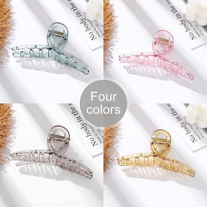Big Hair Claw Clips Transparent Candy Color Big Jaw Butterfly Hair Claw Clamp Large Strong Hold Barrette Hair Accessories for Women 4 PCS