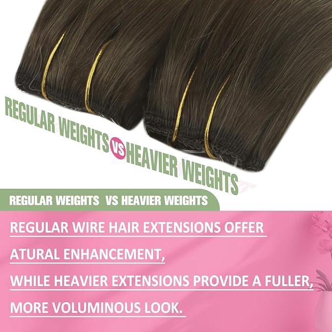 YoungSee Wire Hair Extensions Real Human Hair Brown Balayage Hair Extensions Invisible Wire Dark Roots to Light Brown with Blonde Reusable One Piece Hair Extension Easy to Wear 18Inch 80G