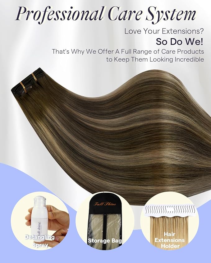 Full Shine 22 Inch Invisible Clip in Hair Extensions Human Hair Ombre Brown Clip in Human Hair Extensions Medium Brown Balayage Honey Blonde Thick Hair Extension 7 Pcs 150 G
