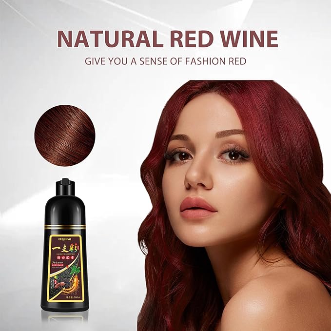 Hair Dye Shampoo 3 in 1, Burgundy Hair Dye for Men Women, Instant Wine Red Hair Color for All Hair Types, Easy to Use, Champu Para Canas Shampoo Dye, 16.9Fl Oz (Wine red)