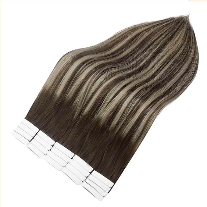Full Shine Balayage Tape in Hair Extensions Human Hair Color 2/60/2 Remy Hair 22Inch Human Hair Extensions Tape in Extensions Straight Seamless Brazilian Hair for Women 50Gram 20Pcs