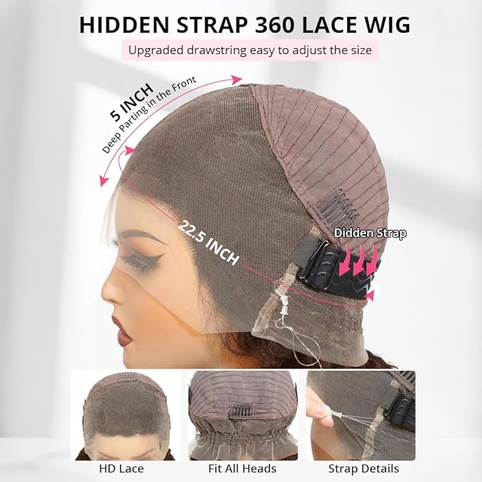 Hidden Strap Deep Wave 360 Lace Front Wigs Human Hair Pre Plucked Highlight Ombre full lace Deep Curly Honey Blonde 4/30 Human Hair Wig with invisible drawstring Ombre 360 Glueless Wigs Human Hair