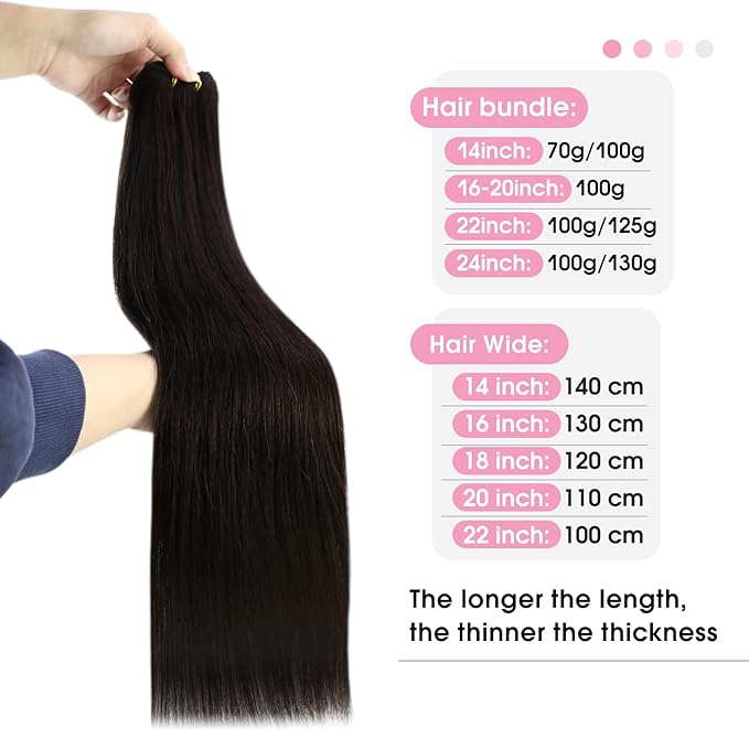 YoungSee Human Hair Sew in Extensions Darkest Brown Weft Extensions Long Straight Hair Sew in Bundles Human Hair Dark Brown 22Inch 100G