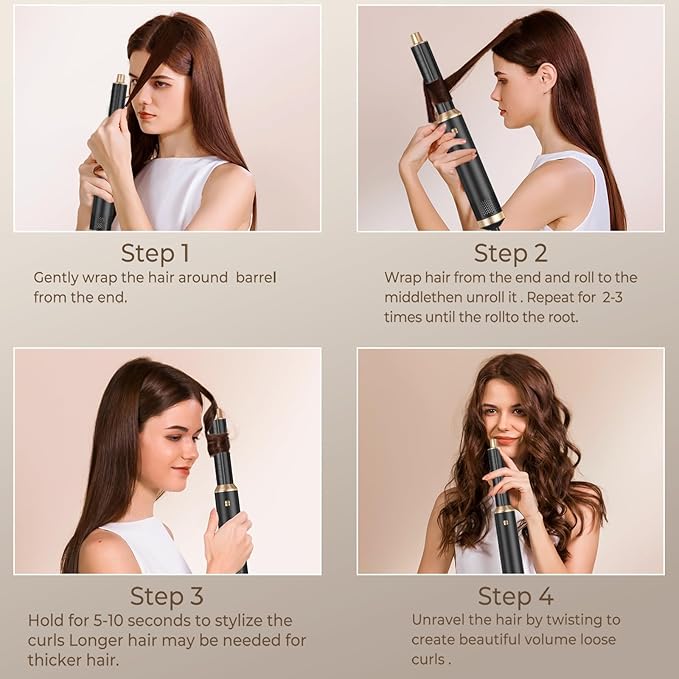 5 in 1 Blow Dryer Brush, Negative Ion Hair Dryer Brush Set Upgrade Hot Air Brush Air Styler Curling Wrap Air Curler, Curling Iron Hair Styling Tools As A Gift for Straight/Curl/Drying/Smoothing