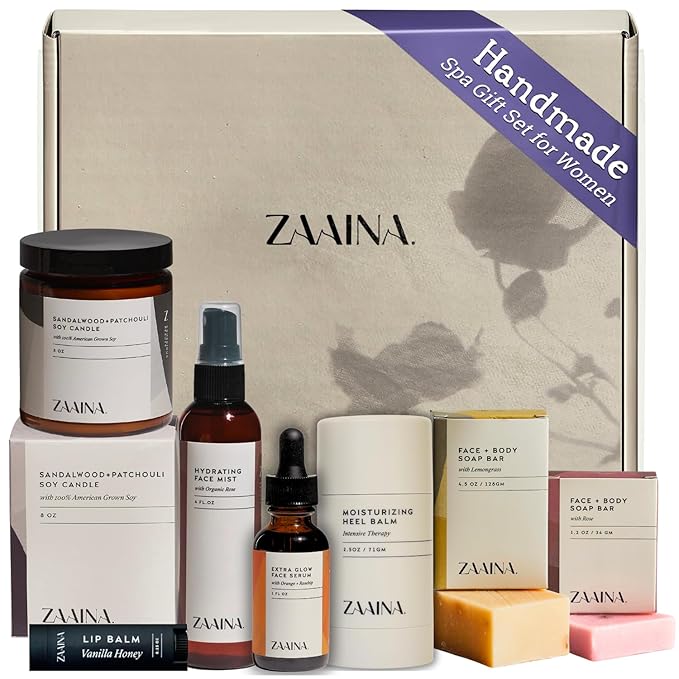 ZAAINA Spa Gift Set for Women - Natural Pampering Care Package for Her, Luxury Self Care Package for Mom Wife Friend, At Home Bath and Body Relaxation Spa Kit, Birthday Gifts for Women