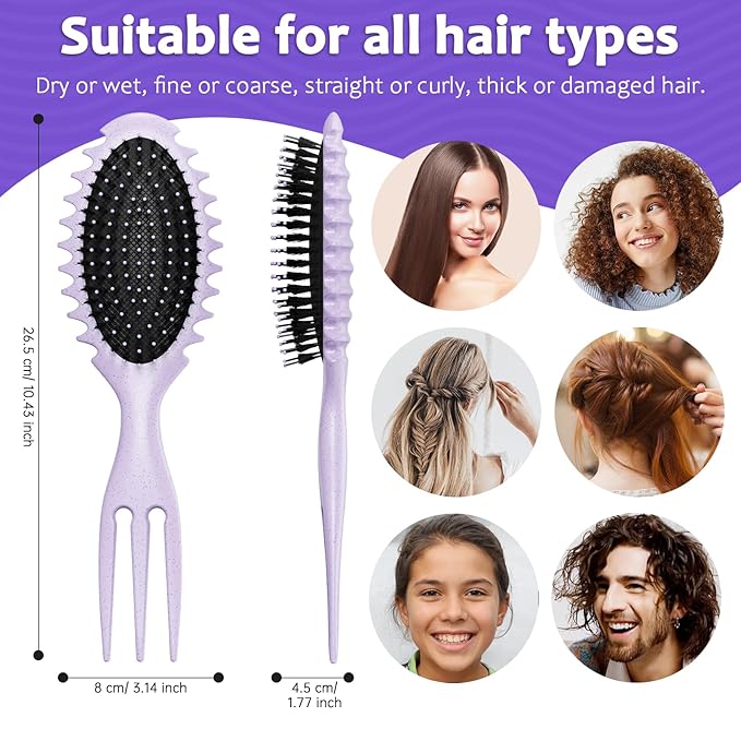 Curly Hair Brush Set,Curl Defining Brush for Curly Hair,Trident Handle Design,Detangling & Shaping & Defining Curls for Women and Girls,Wet or Dry Hair(Purple)