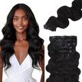 Lashey Seamless Clip in Hair Extensions Human Hair #1 Jet Black Body Wave 7pcs 110g 18 Inch Invisible PU Weft Clip in Hair Extensions Real Human Hair for Women