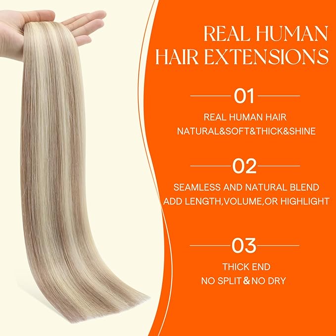 Full Shine Invisible Machine Remy Tape in Human Hair Extensions Color 18 Ash Blonde and 613 Blonde 16 Inch Injection Tape ins Extensions 20 Pcs 40 Grams Seamless Skin Weft Brazilian Natural