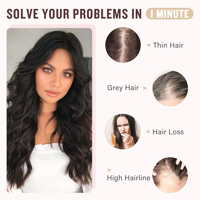 Hairro 18 Inch Long Hair Toppers Wavy with Side Bangs for Women, Clips In Synthetic Hairpieces Capless, for Adding Volume/Birthday/Party/Halloween/Cosplay Dress Up, Blonde mix White with Brown Root