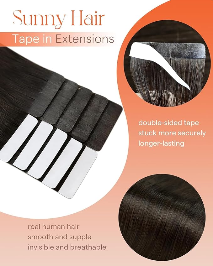 Sunny Hair Tape in Hair Extensions Real Human Hair Invisible Remy Hair Extensions Tape ins for Women Dark Brown 12 inch 20G