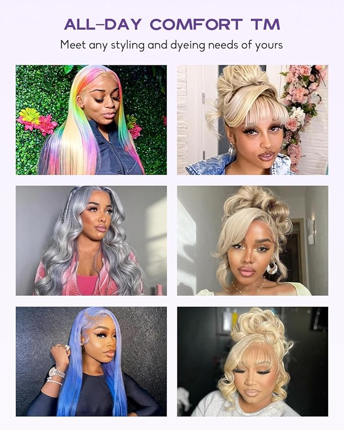 Real Full Lace Human Hair Wigs 613 Lace Front Wig Human Hair 180 Density Body Wave HD Full Lace Blonde Wig Plucked Bleached Knots Breathable Full Scalp Wig for Women 22Inch