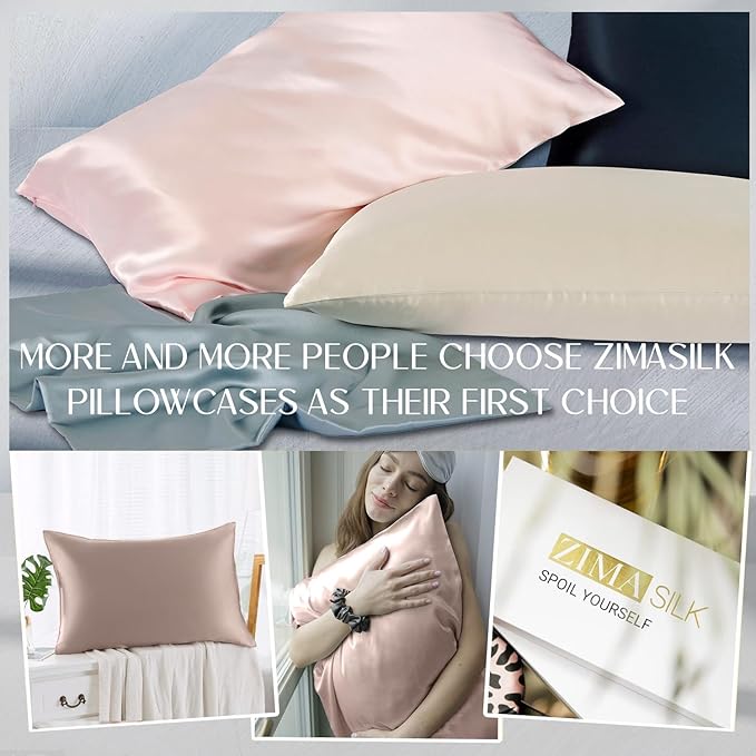 ZIMASILK 100% Pure Mulberry Silk Pillowcase for Hair and Skin Health,Soft and Smooth,Both Sides Premium Grade 6A Silk,600 Thread Count,with Hidden Zipper,1pc(Standard 20''x26'',Gray Brown)