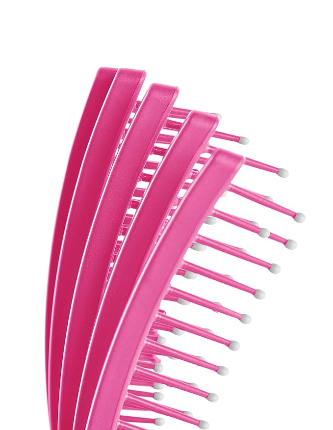 Premium Tangle Buster Brush – Soft Nylon Travel-Friendly Bristles – Long Durable Rubber Handle – Ideal for Wet and Dry Hair & Easy Grooming, Pink Color