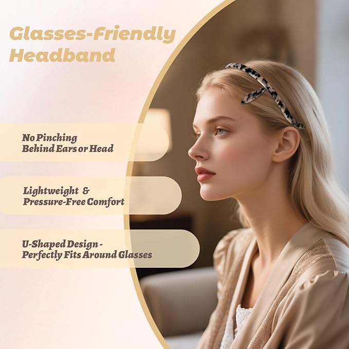 Hair Bands Eyewear-Friendly Design, Hairbands for Women - Non-Slip Thin Headbands with Teeth, No Pressure & No Headache Sunglasses Headband (Beige Tortoiseshell)