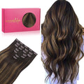 WENNALIFE Clip in Hair Extensions Real Human Hair, 20 Inch 120g 7pcs Dark Brown to Chestnut Brown Balayage Remy Hair Double Weft