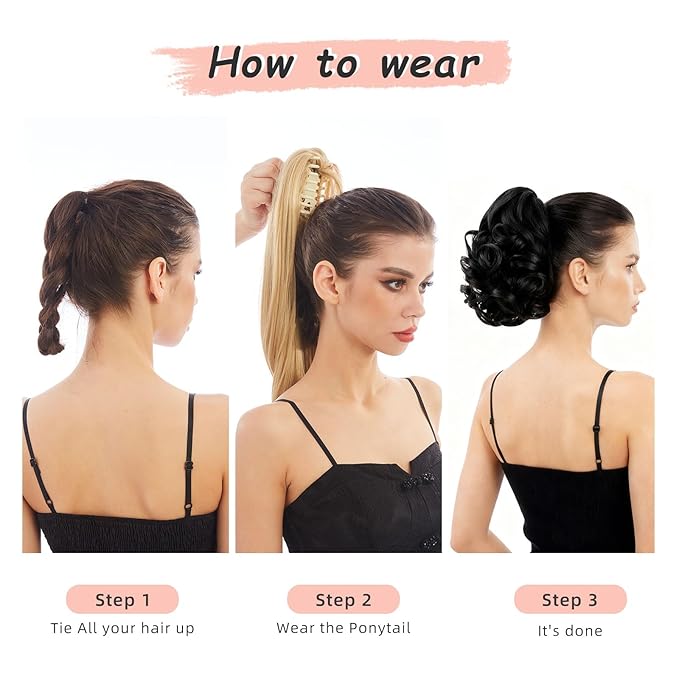 Ponytail Extension, Clip on Ponytails for Women, 9" Claw Clip in Short Curly Wavy Pony Hair Extension for Women - Red