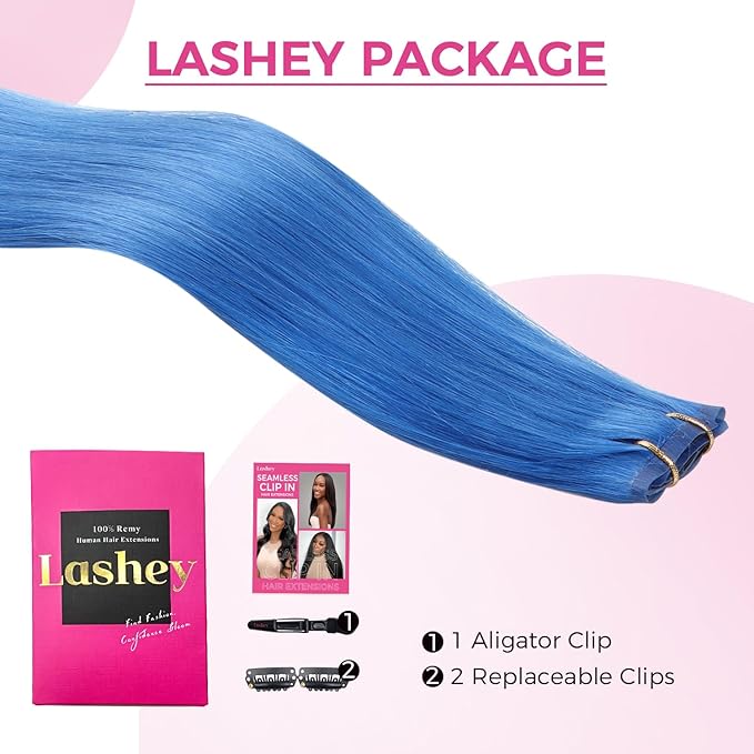 Lashey Seamless Clip in Hair Extensions Human Hair 58g 4pcs Blue Clip in Hair Extensions Real Human Hair with Invisi Edge 24 Inch Long Straight
