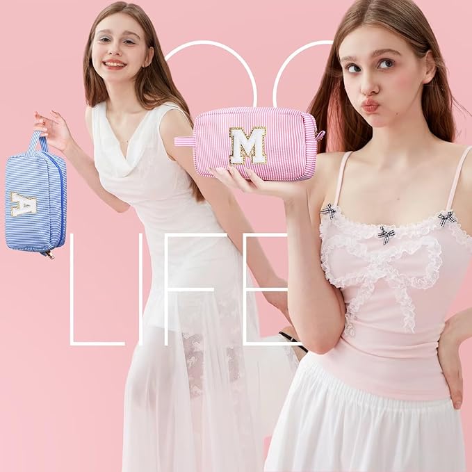 YOOLIFE Bridesmaid Proposal Gifts - Personalized Bridal Shower Bridesmaid Bride To Be Bachelorette Party Gifts Maid Matron Honor Gifts, Monogram Initial Pink Makeup Bag Cosmetic Bag, Letter B