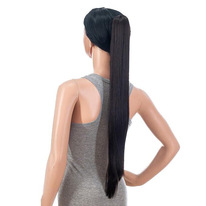 SWACC 28-Inch Long Straight Claw Clip Ponytail Extensions Synthetic Hair Extensions Ponytail Jaw Clip Hair Pieces for Women (Chestnut Brown-6#)