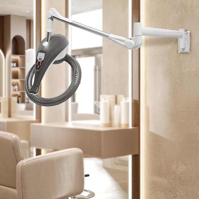 Wall Mounted Orbiting Hair Dryer, 950W Temperature Adjustable 360 Degree Rotating Heating Ring Rotating Hair Treatment Machine with Timer Infrared for Salon SPA (Grey)
