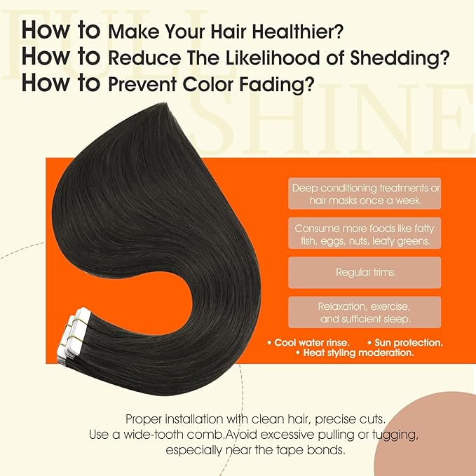 Full Shine Mocha Brown Tape in Hair Extensions Human Hair Color 1C Tape Hair Extensions Real Human Hair 16Inch Straight Soft Extension 50G 20Pcs Add Volume Thick End for Wedding