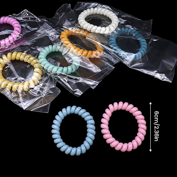 72Pcs(4 Pack of 18) Colorful Spiral Hair Ties for Women,Individually Wrapped Coil Hair Tie,Phone Cord Hair Tie for Thin Hair Elastics No Damage,Ponytail Holder for Thick Hair,No Crease Hair Tie