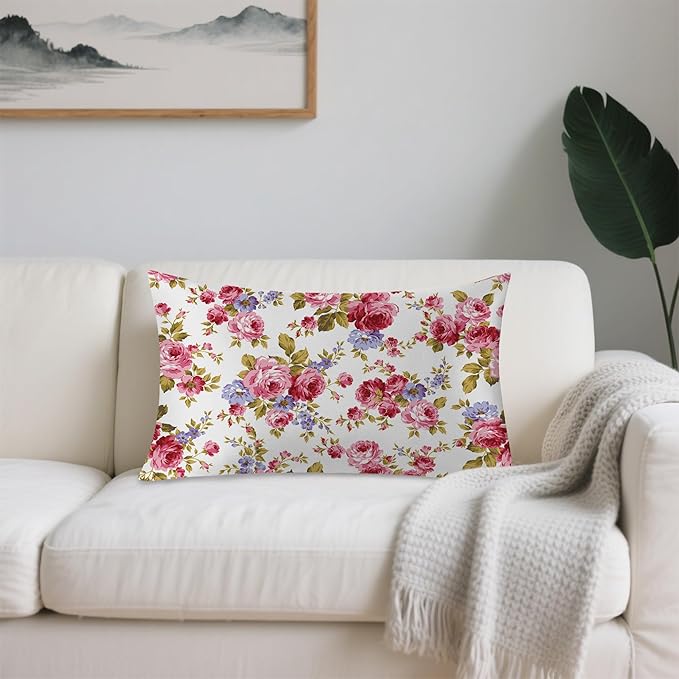 Satin Pillowcase 1 Pack-Rose Flower Floral Silky Pillow Cover for Hair and Skin,King Size 20x36 Inch Soft Cooling Printed Pillow Cases with Hidden Zipper,Gifts for Women Men