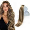 Sunny Hair Tape in Hair Extensions Real Human Hair Invisible Remy Hair Extensions Tape ins for Women Dark Brown Highlight Caramel Blonde 16 inch 20Pcs 50G