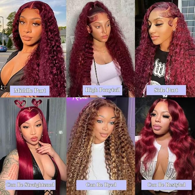 36 Inch Burgundy Wig Human Hair 13x6 Deep Wave Lace Front Wigs Human Hair 200 Density 99j Burgundy HD Lace Front Wigs Pre Plucked Red Frontal Glueless Deep Wave Wig for Women