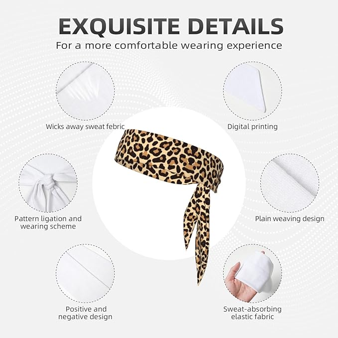 Men's Women Lovely Sports Sweatband Hair Decor for Sports Athletic Spa, Elastic Multipurpose Cool Cheetah Leopard Print Head Ribbon Headwear