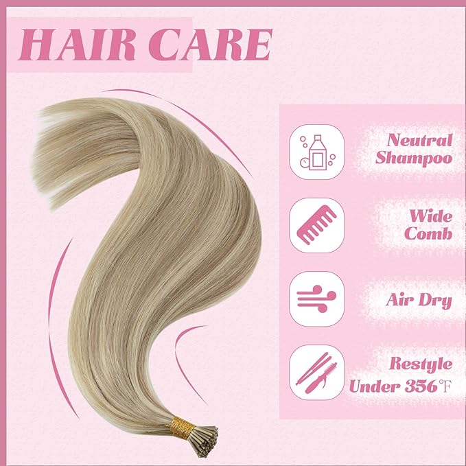 YoungSee I Tip Hair Extensions Human Hair Blonde I Tip Hair Extensions Blonde Highlighted Golden Blond Itip Human Hair Extension Pre Bonded Hair Extension for Women 22 Inch 50g 50s