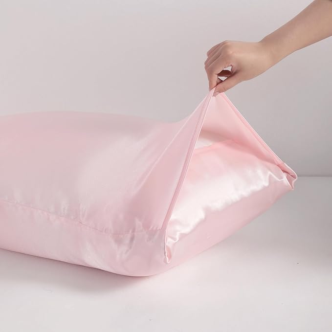 NTBAY 2 Pack Satin Queen Pillowcases for Hair and Skin, Luxurious and Silky Pillow Cases with Envelope Closure, 20x30 Inches, Light Pink