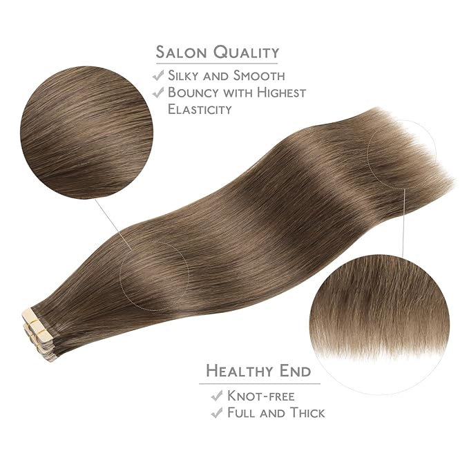 WENNALIFE Tape in Hair Extensions Human Hair, 20pcs 60g 26 inch Light Ash Brown Remy Hair Extensions Straight Skin Weft Extensiones De Cabello Humano
