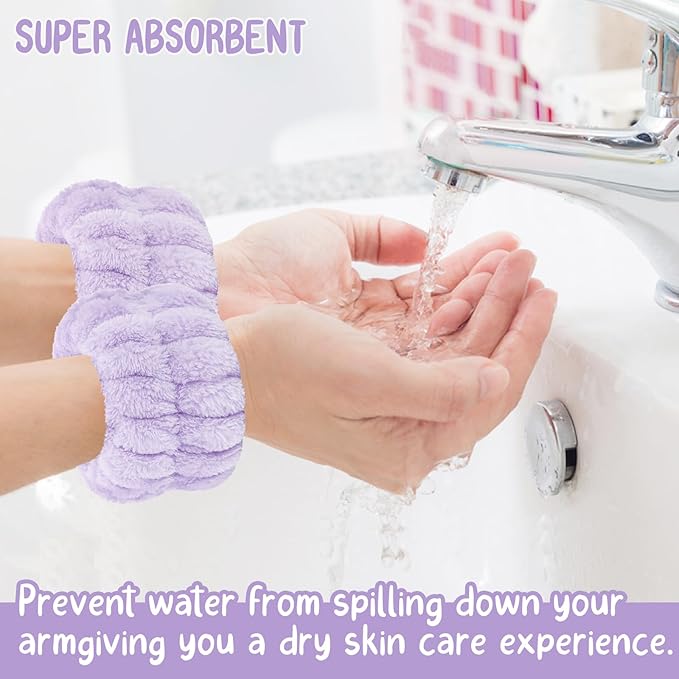Face Wash Headband and Wristband Set, 1 Set, Purple, Microfiber, for Women, Hairband Set, Keep Hair Dry, Prevent Water from Running Down Arms during Face Washing, 1 Count