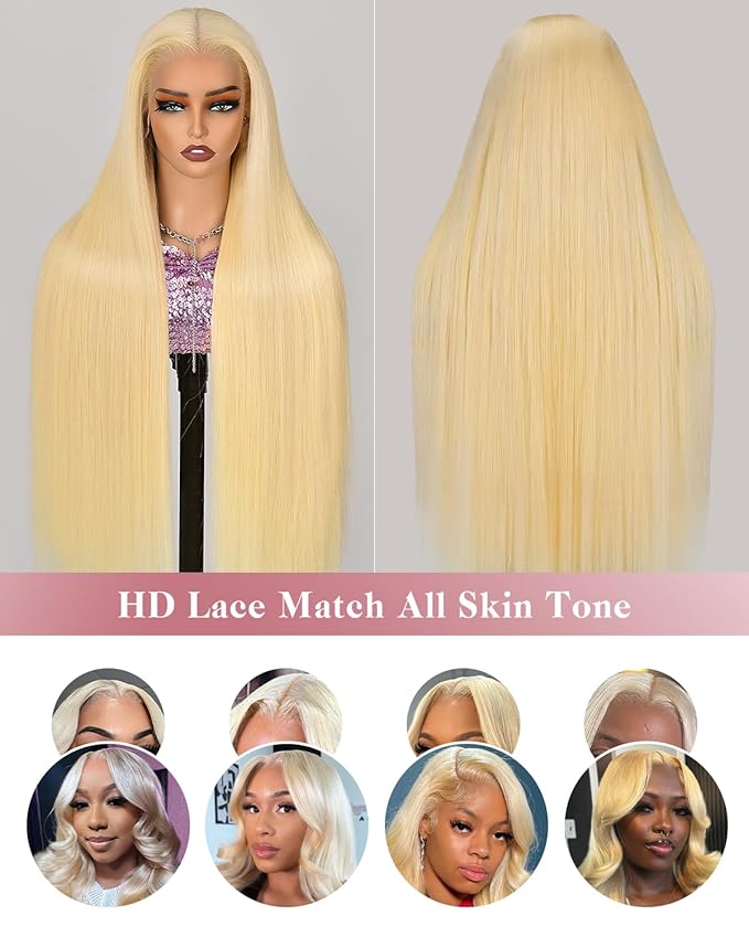 Alididi 613 13x6 Lace Front Wig Human Hair 20 Inch 180 Density Blonde Wig Human Hair Straight 100% Real Human Hair True Length Random Dyeing No Tangle No Shedding No synthetics Triple Lifespan 3x