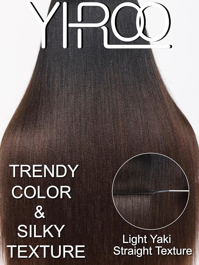 YIROO V Part Wig Human Hair No Leave Out Ombre Chestnut Brown Yaki Straight Glueless Human Hair Wig Upgrade U Part Wigs for Women V Shape Clip in Half Wig No Glue No Sew in Beginner Wig 20inch