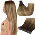 Full Shine Virgin Tape in Hair Extensions Injection Tape ins Extensions Color 3/8/22 Balayage Tape ins Human Hair 20Inch Seamless Invisible Hair Extensions 12.5Gram Straight Real Human Hair 5Pcs