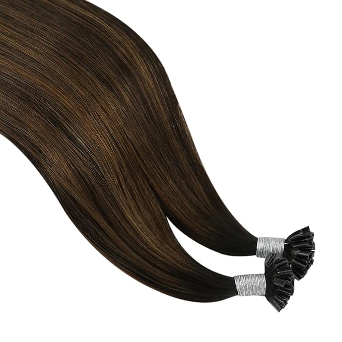 YoungSee U Tip Hair Extensions Brown Balayage U Tip Hair Extensions Human Hair Dark Brown Ombre Browns K-Tip Hair Extension Real Human Hair 24Inch Ktip Extensions for Long Hair 50s/50g