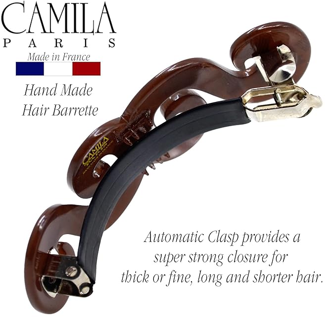 Camila Paris CP3170 French Hair Barrette Clip for Girls, Handmade, Brown, Gold Metal Clasp Strong Hold Grip Hair Clips for Women, No Slip and Durable Styling Girls Hair Accessories, Made in France
