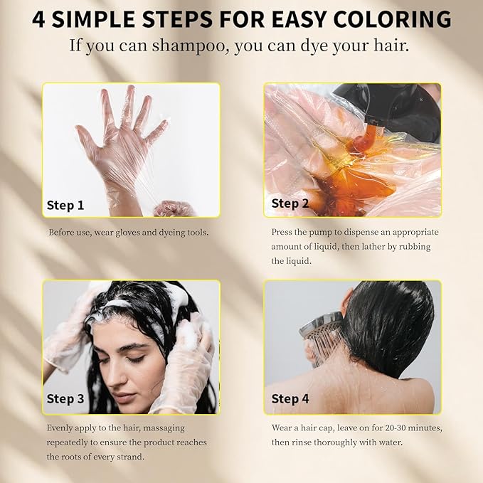 Hair Dye Shampoo 3 in1, Sulfate-Free Natural Black for Gray Hair, Semi-Permanent Hair Color Shampoo with Herbal Ingredients for Women and Men 16.9 oz (Black)