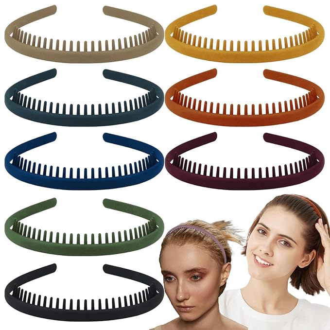 LAPOHI 8 PCS Non Slip Fashion Effortless Plastic Headbands with Teeth Comb Skinny Hair Bands for Women Men Teen Girls,Short Teeth Morandi