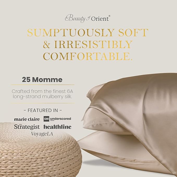 25 Momme Premium Mulberry Silk Pillowcase for Hair and Skin | Handcrafted Hypoallergenic & Anti-Acne Silk Pillow Cases with Zipper | Queen - 20" x 30", Frosty Blue