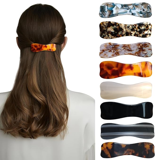 Hair Clips for Women,3.5 Inch Acetate Medium Hair Claw Clips for Women Thin Thick Curly Hair,Strong Hold No Slip Grip,French Classic Multicolor Barrettes Hair (Light Tortoiseshell Oblong)